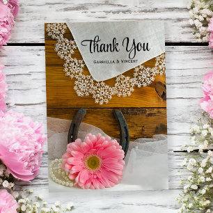 Tarjeta De Agradecimiento Daisy rosado y Boda occidental de encaje gracias