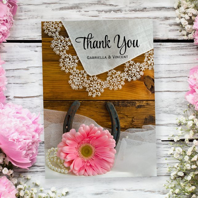 Tarjeta De Agradecimiento Daisy rosado y Boda occidental de encaje gracias (Subido por el creador)
