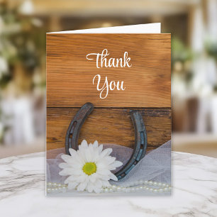 Tarjeta De Agradecimiento Daisy y Horseshoe Boda occidental gracias
