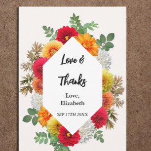 Tarjeta De Agradecimiento Dalia floral otoñal Bridal Shower de otoño