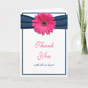Tarjeta De Agradecimiento Dalia Gerbera Rosa Cinta Azul Marino Agradecimient