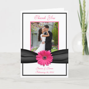 Tarjeta De Agradecimiento Dalia Gerbera Rosa Foto de Boda Negra Gracias