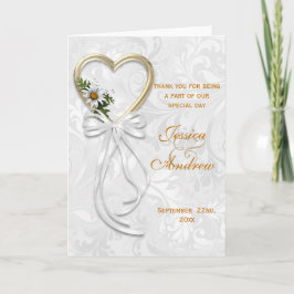 Tarjeta De Agradecimiento Dalia Romántica, Corazón de Oro y Listón Blanco