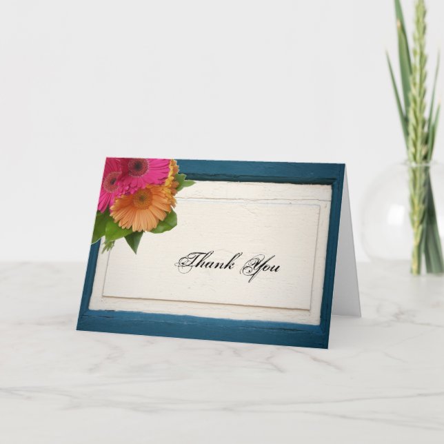 Tarjeta De Agradecimiento Dalias de Madera Pintada Campo Rústico Gracias (Anverso)