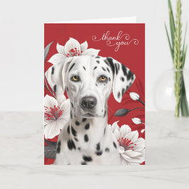 Tarjeta De Agradecimiento Dalmatian Dog with White Lilies on Red