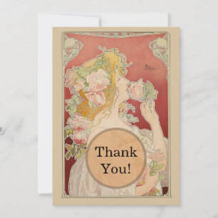 Tarjeta De Agradecimiento Dama Art Nouveau Belle Époque Rosas Livemont