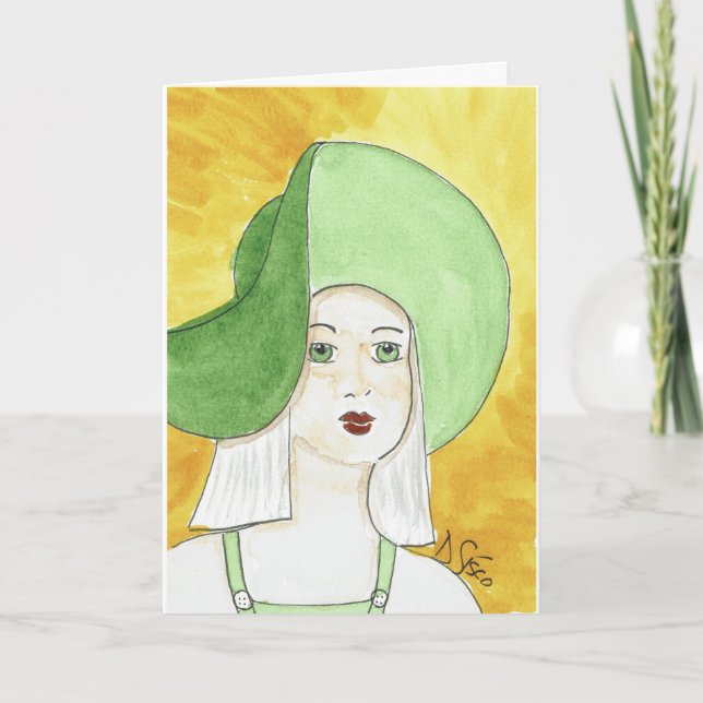Tarjeta De Agradecimiento Dama con un Gorra verde (Anverso)