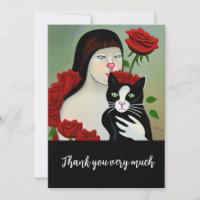 Dama de gato con gato y rosas negros y blancos