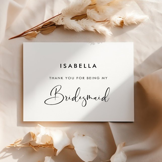 Tarjeta De Agradecimiento Dama de honor elegante y moderna en negro y blanco (Subido por el creador)