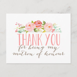 Tarjeta De Agradecimiento Dama de Honor Floral Gracias