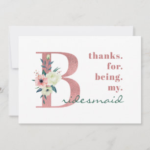 Tarjeta De Agradecimiento Dama de honor rosa floral carta boda