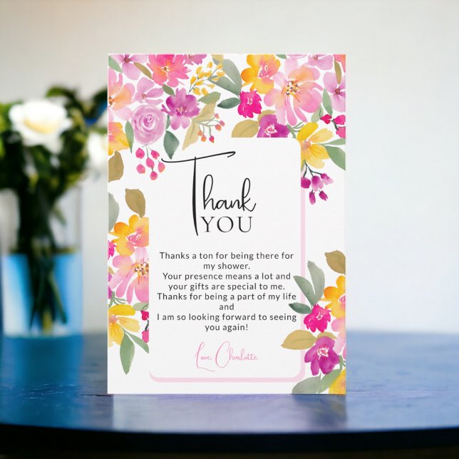 Tarjeta De Agradecimiento Dama de novia floral brillante en el jardín (Garden bright floral watercolor bridal shower thank you card)