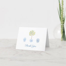 Tarjeta De Agradecimiento Dama Elegante Árbol de Limón Azul Blanco Personali