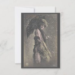 Tarjeta De Agradecimiento Dama Vintage en la Nieve