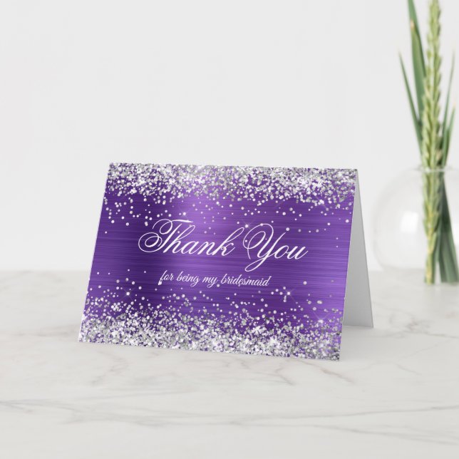 Tarjeta De Agradecimiento Damas de Honor con Purpurina Plateada Brillante de (Anverso)