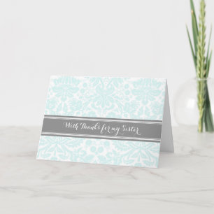 Tarjeta De Agradecimiento Damas de Honor Gracias Hermana Sky Grey Damask