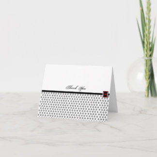 Tarjeta De Agradecimiento Damasco blanco y negro con Ruby gracias