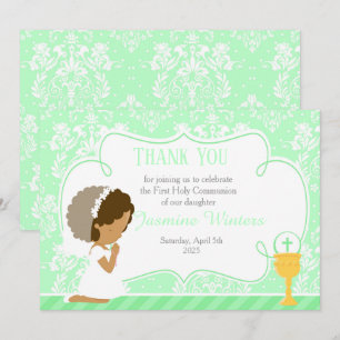 Tarjeta De Agradecimiento Damasco de la primera comunión afroamericana