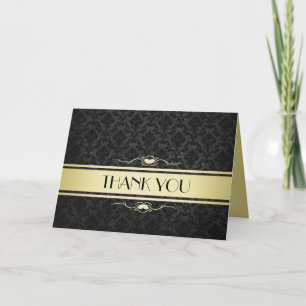 Tarjeta De Agradecimiento Damasco de lujo negro/oro Gracias