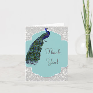 Tarjeta De Agradecimiento Damasco del pavo real de AnnaLiese - el azul le