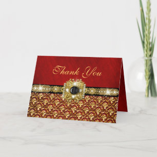 Tarjeta De Agradecimiento Damasco "gracias" negro rojo dorado