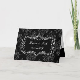 Tarjeta De Agradecimiento damasco gris y negro floreciente
