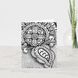 Tarjeta De Agradecimiento Damasco Indio Negro y Blanco Mandala Gracias
