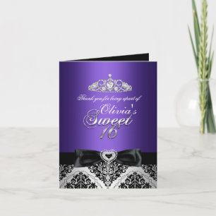 Tarjeta De Agradecimiento Damasco morado y dulce dulce dulce dieciséis graci