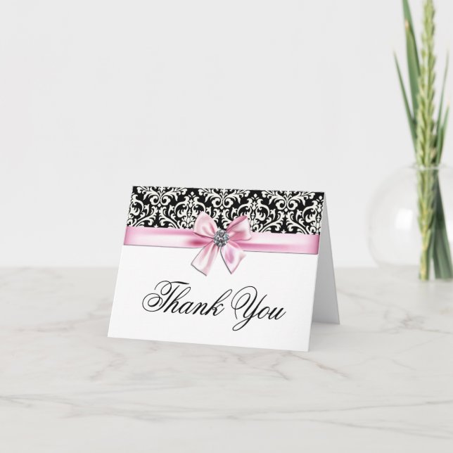 Tarjeta De Agradecimiento Damasco negro rosado Gracias Cartas (Anverso)