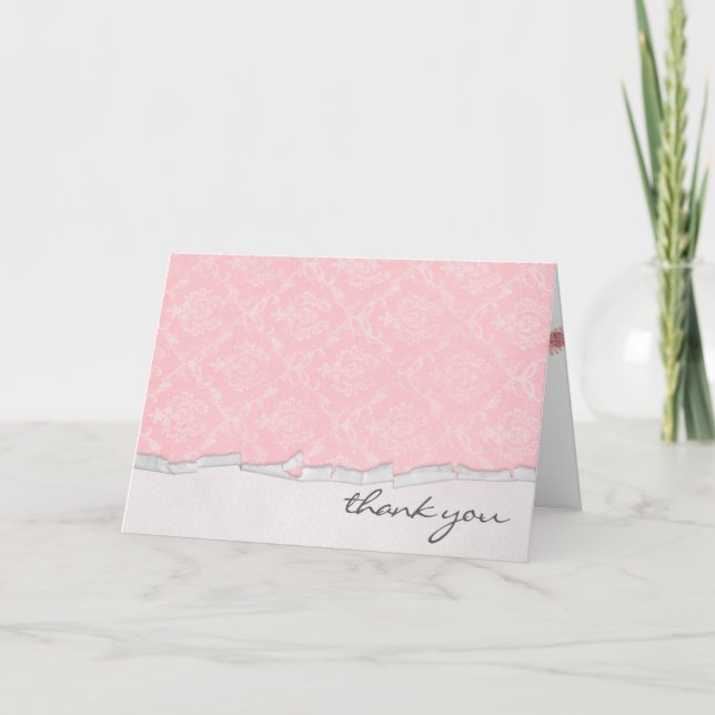 Tarjeta De Agradecimiento Damasco Rosado Gracias (Anverso)