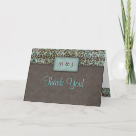 Tarjeta de agradecimiento Damask Azul Marrón