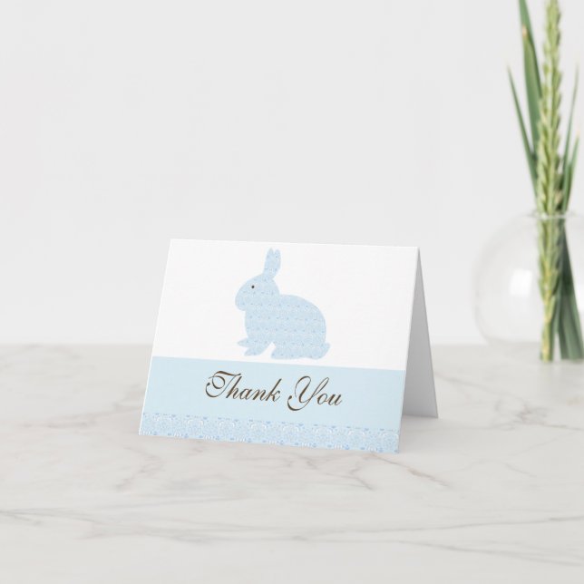Tarjeta De Agradecimiento Damask Bunny Rabbit Baby Shower Gracias (Anverso)