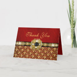 Tarjeta De Agradecimiento Damask "gracias" oro rojo negro