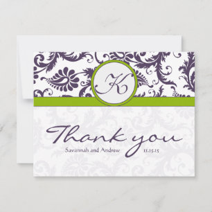 Tarjeta De Agradecimiento Damask Green y Lapis Purple Boda Gracias