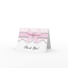 Damask Heart Pink Ribbon Baby Shower Gracias