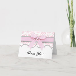 Tarjeta De Agradecimiento Damask Heart Pink Ribbon Baby Shower Gracias