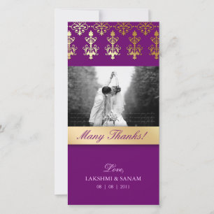 Tarjeta de agradecimiento Damask Indio Púrpura