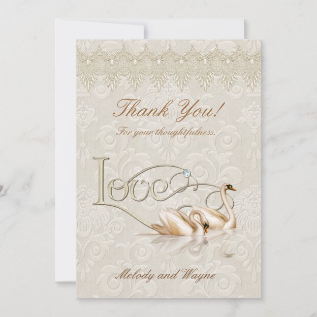 Tarjeta De Agradecimiento Damask Swan Elegance - Gracias (Anverso)