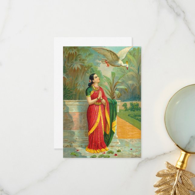 Tarjeta De Agradecimiento Damayanti y el cisne de Raja Ravi Varma (Anverso/Reverso In Situ)