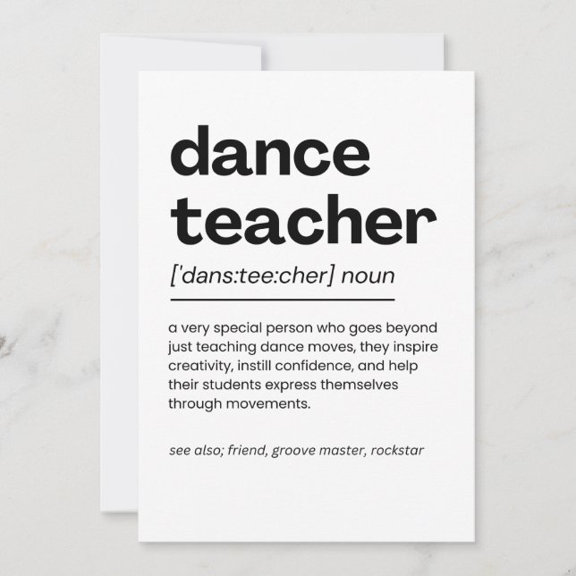 Tarjeta De Agradecimiento Dance: Apreciación del profesor de danza regalo de (Anverso)