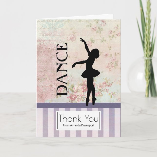 Tarjeta De Agradecimiento Dance - Ballerina Silhouette Vintage Gracias (Anverso)