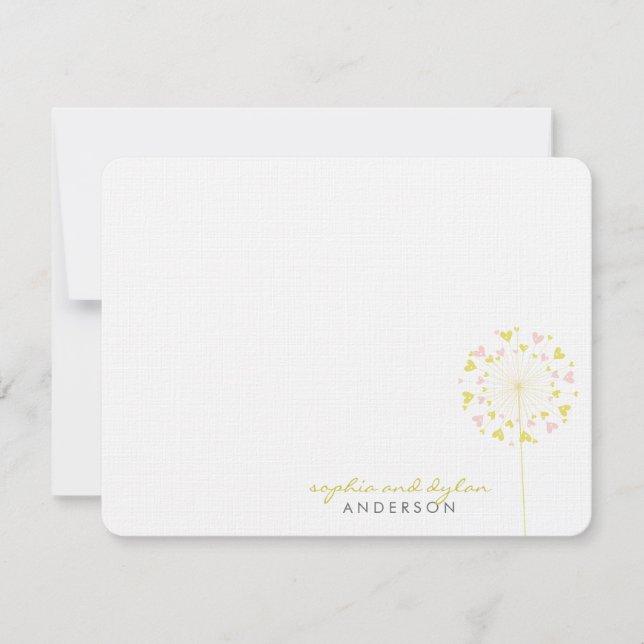 Tarjeta De Agradecimiento Dandelions amarillos rosados Boda de amor gracias  (Anverso)