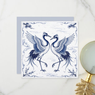 Tarjeta De Agradecimiento Danza de grullas Estilo Imari japonés azul y blanc