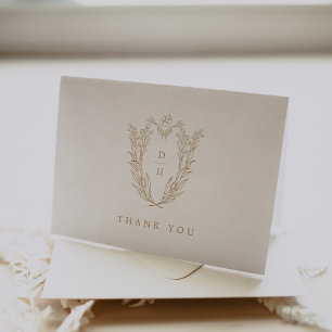 Tarjeta De Agradecimiento DAPHNE Boda Botánico Blanco Oro Simple Doblado