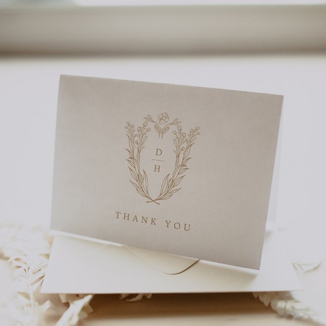 Tarjeta De Agradecimiento DAPHNE Boda Botánico Blanco Oro Simple Doblado (DAPHNE Folded Simple Gold White Botanical Wedding Thank You Card)