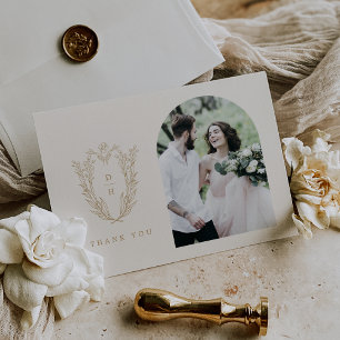 Tarjeta De Agradecimiento DAPHNE Boda de fotografía de crema plana de oro