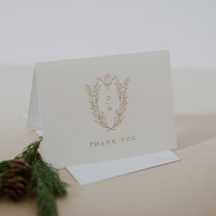Tarjeta De Agradecimiento DAPHNE Doblado Mínimo Crema Oro Simple Boda