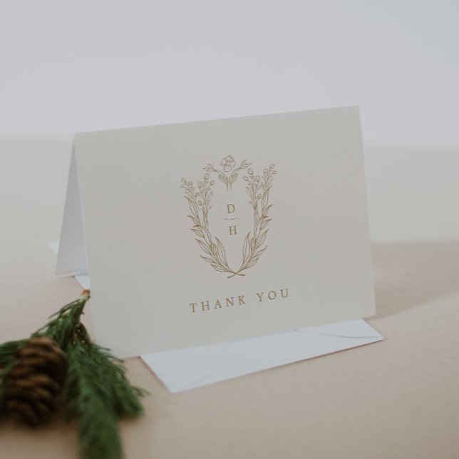 Tarjeta De Agradecimiento DAPHNE Doblado Mínimo Crema Oro Simple Boda (DAPHNE Folded Minimal Cream Gold Simple Wedding Thank You Card)