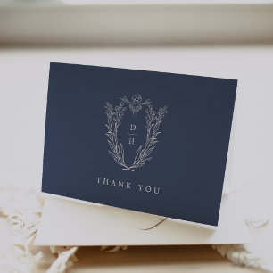 Tarjeta De Agradecimiento DAPHNE Doblado Mínimo Oscuro Azul Elegante Boda