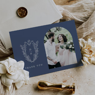 Tarjeta De Agradecimiento DAPHNE Flat Dark Blue Minimal Boda de fotografía s